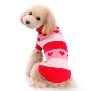 かわいい赤いハートとピンクのストライプXXL編み物パターン犬のセーター冬の季節のための小さなペットジャンパー - Product Image 5