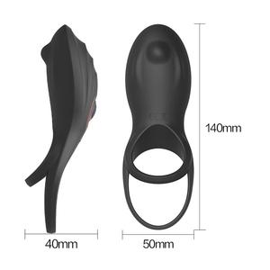 Anneau <span class=keywords><strong>de</strong></span> verrouillage sans fil électrique vibrant à double anneau pour homme, avec retardateur d'éjaculation et 10 modes <span class=keywords><strong>de</strong></span> vibration, améliorant la rigidité érectile - Product Image 6