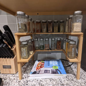 Organizador de especias de bambú, gabinete ajustable de 2 niveles para el hogar, almacenamiento de cocina, caja de madera extensible plegable duradera - Product Image 3