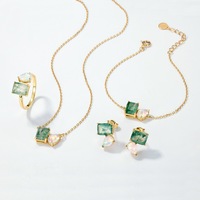 Collier pendentif en agate verte carrée pour femmes, opale, argent sterling S925, chaîne de clavicule classique, fleur de glace, vente en gros