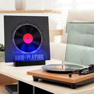Bây giờ chơi Vinyl kỷ lục đứng ánh sáng lên bằng gỗ Album hiển thị chủ với Acrylic dấu hiệu đa màu LED Bây Giờ Quay hip hop - Product Image 6