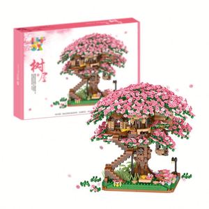 Jouet de construction Romantique en briques : Blocs de construction Mini Maison Arbre Sakura, Jouets de rue et de ville - Product Image 1