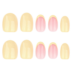 <span class=keywords><strong>Uñas</strong></span> Acrílicas Postizas Cortas Ovaladas en Rosa Nude y Amarillo Pálido, Dos Tonos, Punta Francesa, <span class=keywords><strong>Uñas</strong></span> Postizas Brillantes al por Mayor - Product Image 2