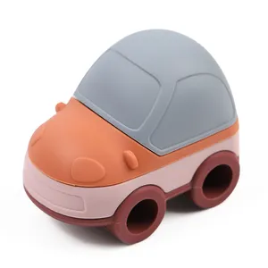 Fábrica nuevo diseño aprendizaje niño bebé silicona coche mordedor juguetes suave edificio apilador y mordedores