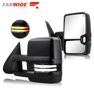 FARWIDE Power Heated Running Turn Signal Light Rearview Tow Mirrors For Chevy Silverado 2003 2004 2005 2006 GMC Serria