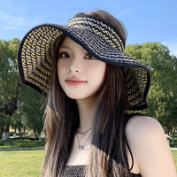 Chapeau de soleil unisexe pliable à calotte ouverte en paille, avec nœud réglable, visière de plage à large bord arrière, respirant, pour l'été et l'extérieur, style tendance
