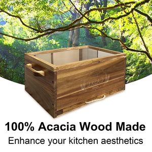 Caja de madera de acacia grande para el mostrador de la cocina, tabla de cortar pan de madera con bandeja para <span class=keywords><strong>migas</strong></span>, contenedor de almacenamiento de pan, caja de granja - Product Image 3