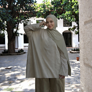 Vêtements islamiques Fashionista Dubaï en lin uni respirant, coupe droite, longueur cheville, manches longues, haut court, modeste et traditionnel - Product Image 3