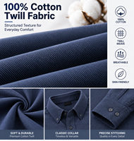 Kemeja Pria Lengan Panjang Katun Twill Katun Murni Kasual Kancing Depan Logo Kustom Grosir Kemeja Kasual Bisnis Pria