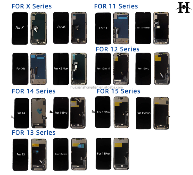 Factory Wholesale OLED/Incell LCD Screen Replacement for iPhone X/XS/XR/11/Pro/12/12Pro/13/13Pro/14/14Pro/15/16, 1-Year Warranty