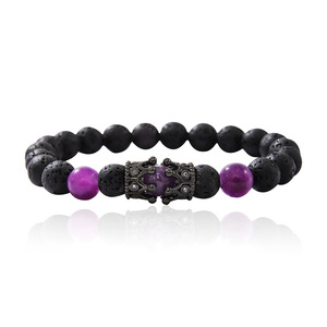 Volcanic Stone <b>Beaded</b> <b>Bracelet</b> With Purple Crystal Crown Clasp Men's Jewelry Fashion Accessory - Product Image 5