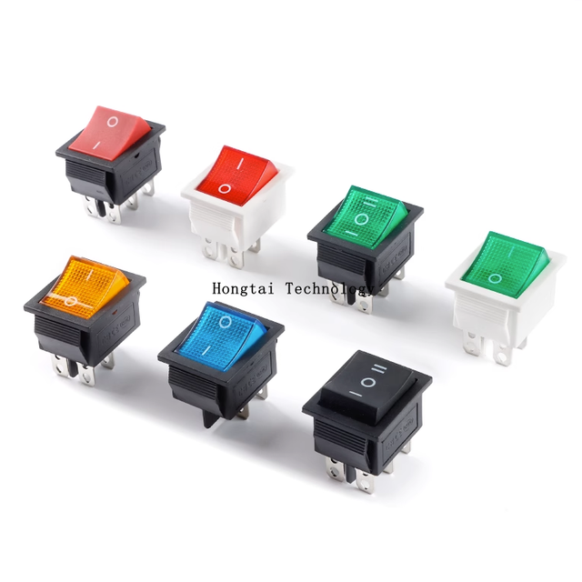 KCD4 16A 250VAC 20A 125VAC Boat Type Rocker Switch 4/6 Pin 2/3 Positions with Black Red Green Blue and Yellow Led Lights