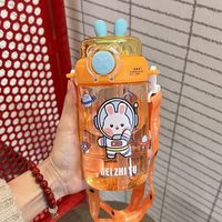 Gourde d'eau en plastique pour enfants, chic, portable, motif dessin animé, sans BPA, avec sangle, pour l'école