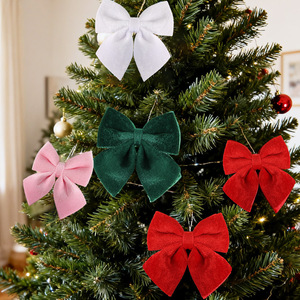 Magpie Christmas <b>Velvet</b> Bows Red White Pink <b>Green</b> Flannel Ornaments For Tree Decorations - Product Image 2