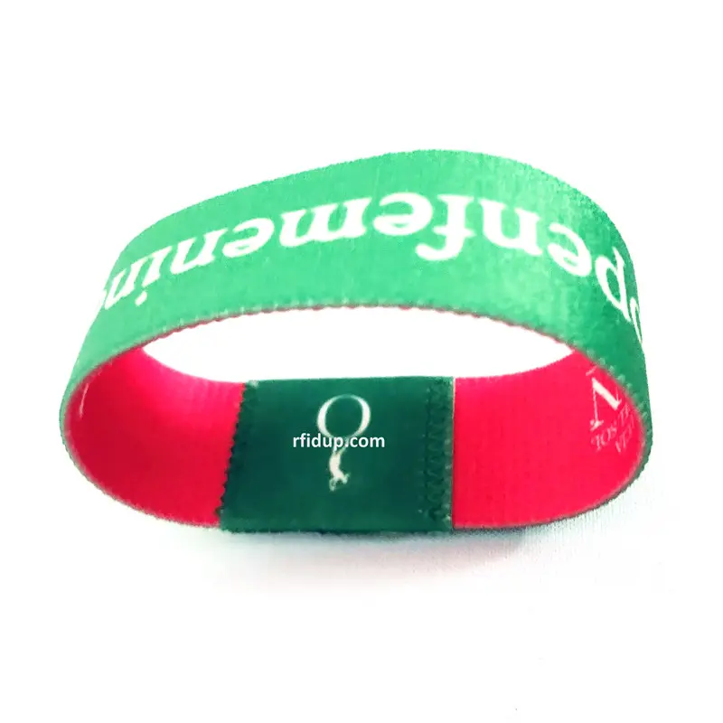 Fabrieksprijs Nfc Elastische Stof Custom Logo Afdrukken Stretch Geweven Rfid Polsband Armband Armband Voor Evenementen