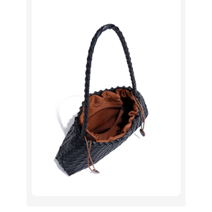 2025 primavera borse a tracolla in tessuto marrone scuro da donna Casual treccia Tote borsa a mano con coulisse da Guangzhou - Product Image 6