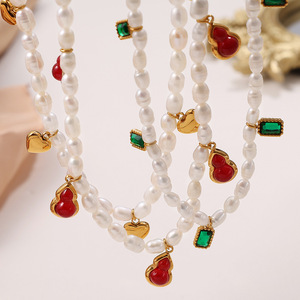 สร้อยคอมุกน้ำจืดสีขาว เกรด AA รูปหัวใจ ประดับแบบฝังขอบ สำหรับผู้หญิง ชุดเครื่องประดับสำหรับใส่ทุกวัน - Product Image 1