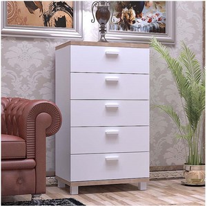 Commode moderne en <span class=keywords><strong>bois</strong></span> pour salon, design simple <span class=keywords><strong>blanc</strong></span> avec 5 tiroirs - Product Image 4