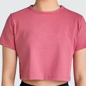 TS022 Hot Groothandel Oem Vrouwen Slim Ingericht Crop Tee Custom Crop Tops Afdrukken