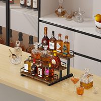 Estante de Exhibición de Botellas de Licor de 3 Niveles, de Metal y Madera, para Mostrador, para Whisky, Licores, Café, Jarabes y Mini Bar