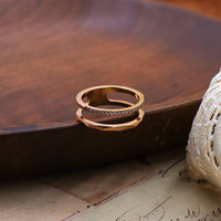 Bagues de couple délicates en zircon à double couche creuse, plaquées or 18K PVD en acier inoxydable, pour femme, cadeau de mariage