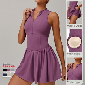 Vestido de tenis de último diseño de primavera 2025 con cremallera acolchada pantalones cortos integrados Slim Fit modificar la forma del cuerpo vestidos de mujer de sensación desnuda - Product Image 2