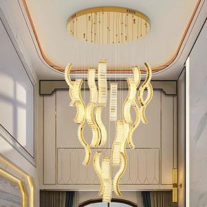 Recién llegados, candelabro de escalera ajustable, hotel, escaleras largas, línea colgante de cristal, luz colgante para Villa - Product Image 1