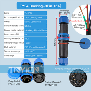 Hàn miễn phí không thấm nước nhanh chóng kết nối Doanh dây nối nam nữ cắm ổ cắm TY24 Docking-9P 5A Thông tư cáp kết nối - Product Image 2