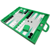 Maßgefertigtes Handgemachtes Backgammon in Grüner Lederbox Backgammon-Spielset Tragbares Backgammon