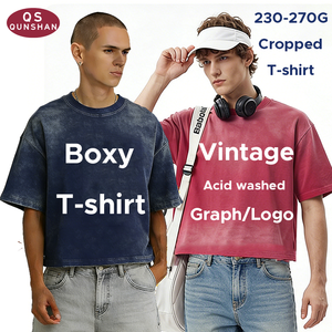 <span class=keywords><strong>T</strong></span>-<span class=keywords><strong>Shirt</strong></span> Crop Vintage di Alta Qualità in Cotone Pesante Lavato all'Acido per Uomo, <span class=keywords><strong>Stampa</strong></span> Logo Personalizzata, Maglietta Oversize Boxy - Product Image 1