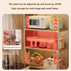 Étagère de rangement multifonctionnelle en bois et en acier pour four à micro-ondes, étagères réglables, panier à légumes et à fruits de cuisine, chariot d'îlot de cuisine - Product Image 3