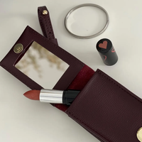 Étui à rouge à lèvres portable en cuir avec miroir, pochette compacte, breloque de sac, pochette de rangement pour rouge à lèvres et miroir, organiseur de gloss