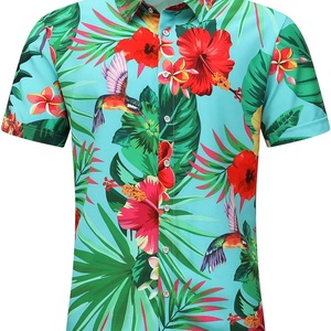Camisa Hawaiana Slim Fit para Hombre, Estilo Vintage sin Mangas con Botones, Camisa de Playa Masculina con Estampado Floral Tropical para Fiestas de Verano, de Sarga de Secado Rápido - Product Image 2