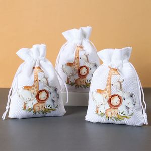 Jungle Safari blanc sacs en toile de jute sac à cordon pochette bonbons cadeau lin poches pour cadeau de fête <span class=keywords><strong>Goodies</strong></span> sac fourre-tout <span class=keywords><strong>anniversaire</strong></span> décor - Product Image 4