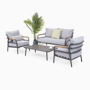 Conjunto de Sofá Ligero de Aluminio AJUNION con Detalles en Madera de Teca en los Reposabrazos, Muebles de Jardín para 4 Personas con Mesa de Centro - Product Image 1