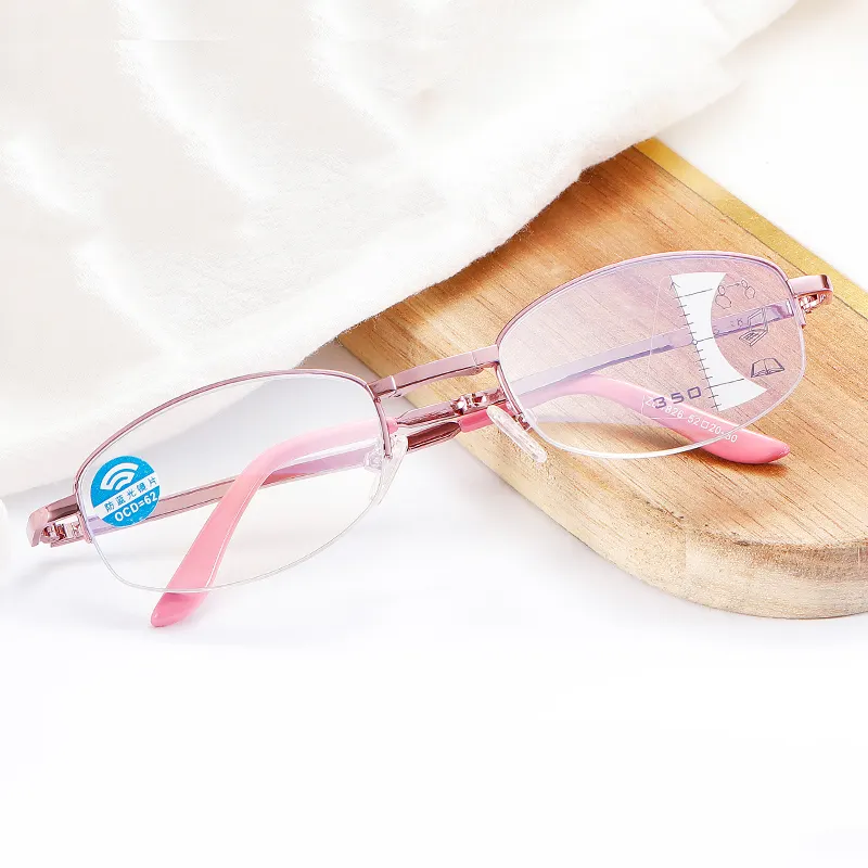 women folding reading glasses pink metal frame anti blue glasses