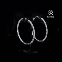 Pendientes de aro de tenis Moissanite Vvs grandes de oro de 18 quilates personalizados, pendientes de plata 925 con diamantes de corte brillante redondos helados, joyería fina