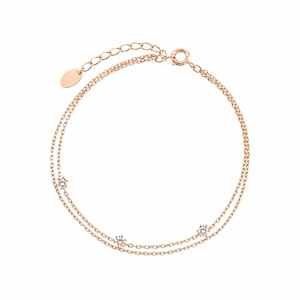 Gentle Glam Dual Strand Pink Gold Wrist Band Smooth <b>Skin</b>-Friendly Cubic Zirconia Wristlet with Dainty Chain for Ladies Daily - Product Image 2