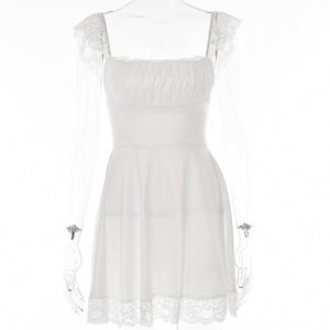 Vestido Corto de Cóctel para Mujer, Espalda Descubierta, Cuello Cuadrado, con Encaje, Cintura Natural, Transpirable, Estilo Primavera-Verano - Product Image 5