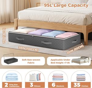 Clothing Organizer Rectangular Fabric Under Bed Storage <b>Bin</b> Stackable 80x65x38cm for Clothing Minimalist Design - Product Image 5