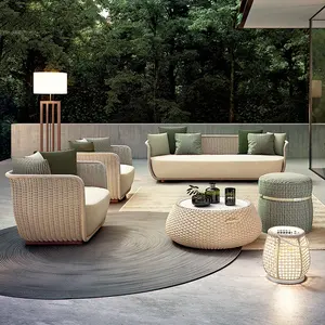 Hot sale outdoor rattan chair sofa coffee table combination courtyard villa leisure fabric sofa garden furniture Nordic