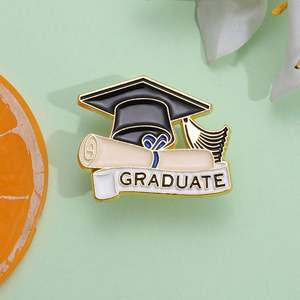 Custom Creative Flower Scroll Doctoral <b>Hat</b> Badge Graduation Season Cap Brooch Metal Badge Enamel Pins - Product Image 5