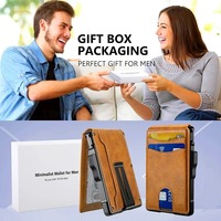 Dompet Lipat Pria RFID Metal dengan Tempat Kartu ID PU dan Penjepit Uang Smart Cartera Metalica Hombre