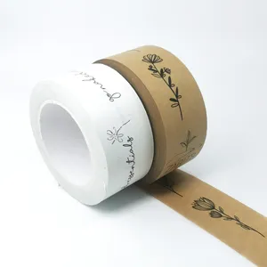 Custom Printing Logo Adhesive Paper Reinforced Shipping Black Packing Kraft Paper Tape