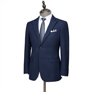<span class=keywords><strong>Costume</strong></span> d'affaires <span class=keywords><strong>bleu</strong></span> marine <span class=keywords><strong>rayé</strong></span> en tissu TR, simple boutonnage, col cranté, coupe ajustée, infroissable, pour homme, idéal pour les trajets quotidiens - Product Image 2