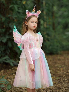Vestido de Princesa My Little <span class=keywords><strong>para</strong></span> <span class=keywords><strong>Niñas</strong></span>, Disfraz de Cosplay Infantil con Diseño de Arcoíris, Alas de <span class=keywords><strong>Unicornio</strong></span>, Adornado con Cuentas, Estampado, <span class=keywords><strong>para</strong></span> <span class=keywords><strong>Niñas</strong></span> de 17 Años - Product Image 4