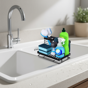 Organisateur d'évier de cuisine en acier inoxydable à 2 niveaux, support multifonctionnel pour éponges, pour le rangement de l'évier de cuisine - Product Image 2