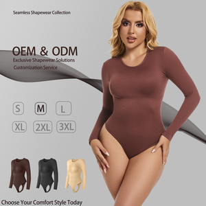 OEM personalizado manga longa em torno do pescoço <span class=keywords><strong>Bodysuit</strong></span> térmica barriga controle completo corpo Shapewear corpo das mulheres Shaper - Product Image 1
