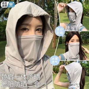 Sombrero de Protección Solar de Verano con Máscara Facial y Protector de Cuello, Protección Facial Completa con Ala, UPF50+, Seda de Hielo Transpirable para Mujer, Uso en Exteriores - Product Image 3