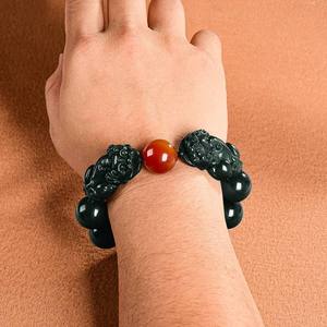 Bracelet en jade noir Pi Xiu en néphrite naturelle, design original UNISEXE, style chinois, cadeau avec certificat d'évaluation SL156 - Product Image 4